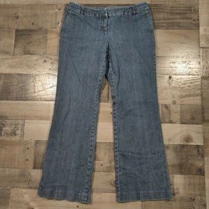 Ann Taylor Bootcut Jeans Womens 10P Petites Mid-Rise Zip Medium Wash Blue Denim